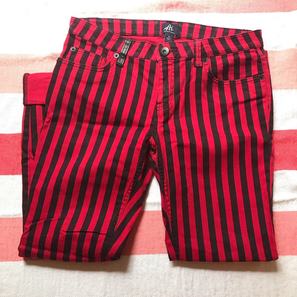 Alternative/punky red and black striped jeans